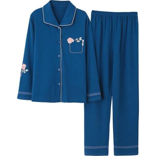 Spring Autumn Womens Pajamas Sets 100% Cotton Long Sleeve Sleepwear Cardigan Femme Lounge Pijama Mujer Plus Size XXXL