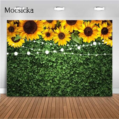 Sunflower Green Grass Photography Backdrop Birthday Baby Shower Gender Reveal Children Party Decoration Dessert Table Banner