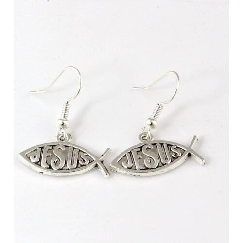 Fish shape "Jesus" Earrings Fish Ear Hook 20pairs/lot Zinc Alloy Chandelier Jewelry 23x30mm A-213e