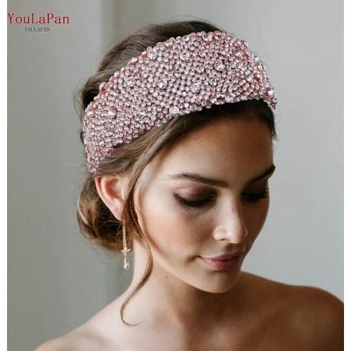 YouLaPan HP363 Wide Hair Hoop Rhinestone Hairbands Women Headdress Handmade Silver Rose Gold Headwear Wedding Hair Accessories