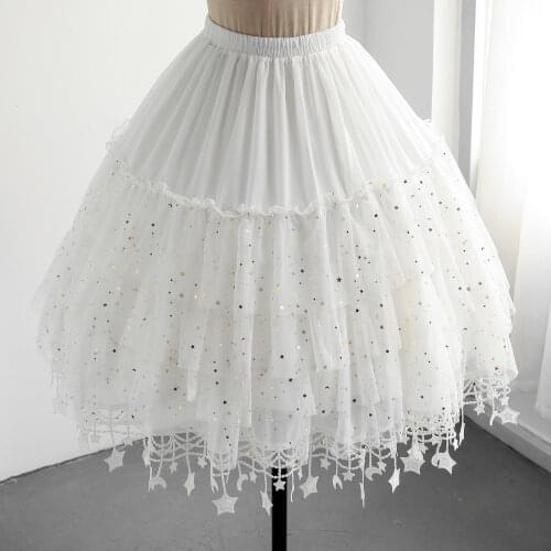 Halloween Lolita Kawaii Sequin Tassel Hoop Puffy Tulle Skirt Women Tutu Carmen Petticoat White Cosplay Evening Party Underskirt