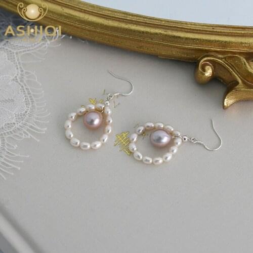 ASHIQI Natural Freshwater Pearl 925 Sterling Silver Earrings High Jewelry Earrings Gifts for Women