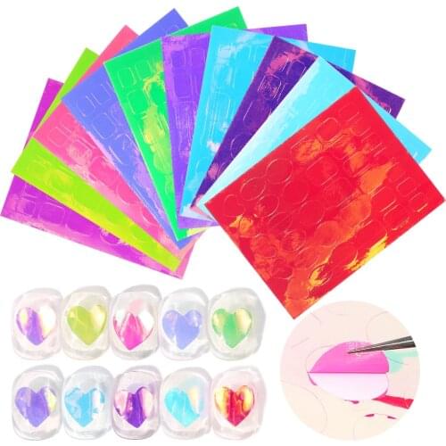 10pcs Nail Decal Heart Glass Nail Stickers Tips Gradient Aurora Laser Glass Fragments Paper Full Wraps DIY Manicure Accessories