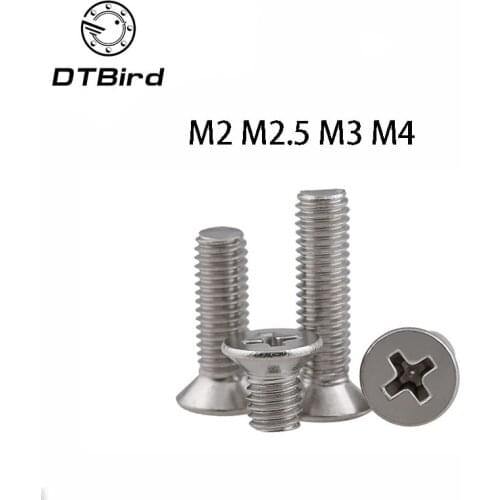 50Pcs M2 M2.5 M3 M4 DIN965 GB819 304 Stainless Steel Flat Head Countersunk Phillips Machine Screws