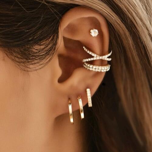 ALYXUY Mini 6pcs Zircon Hoop Cross Earrings Piercing Clip Cubic Zirconia Cartilage Simple Earring Set Unisex Stud Jewelry