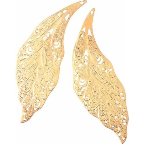 Free shipping 15Pcs Gold Tone Leaf Filigree Wraps Connectors Metal Crafts Gift Decoration DIY 2.5x7.5cm