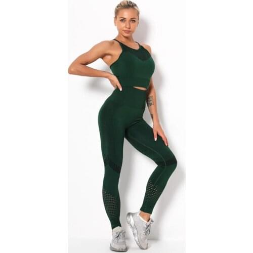 2pcs Seamless Yoga Set Women Workout Clothes Sportwear Slim Sexy Fashion Hip lift Leggings Sleeveless Top Gym Suit
