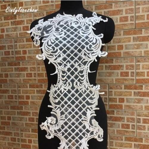 102*37cm Large White Sequins Lace Applique Mesh Venise Sequins Bridal Lace Trims Wedding Dress Lace Accessories Sewing Appliques