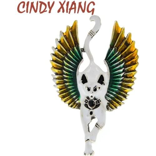 CINDY XIANG New Flying Angel Cat With Wings Brooches Enamel Ferocious Animal Brooch Pins Egypt Jewelry Accessories High Quality