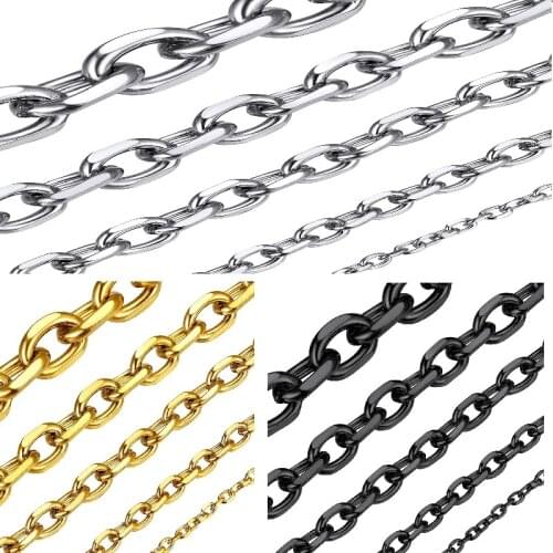 Men Women O Chain Rolo Necklace for Pendant 2mm 3mm 4mm 5mm 6mm Wide Stainless Steel 18K Gold Silver Black Cable Link Gift Box