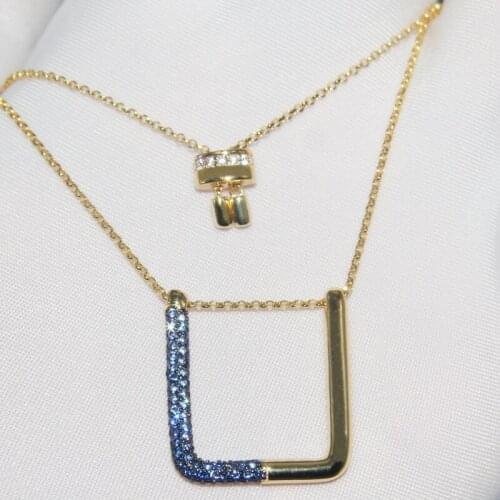 SLJELY Real S925 Sterling Silver Navy Blue Square Geometric Pendant Necklace Micro Zircon Adjustable Chain Women Fashion Jewelry