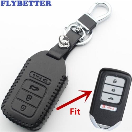 FLYBETTER Genuine Leather 4Button Keyless Entry Smart Key Case Cover For Honda Accord/Civic/Crosstour/Fit/Insight/Odyssey L399