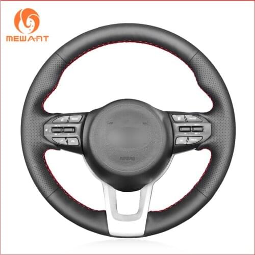 MEWANT Black Artificial Leather Hand Sew Car Steering Wheel Cover for Kia Rio K2 Rio5 Picanto Morning 2017-2019 Accessories