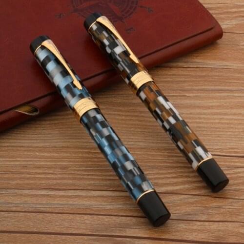 Brand JinHao 100 Fountain Pen Celluloid Nitrate Chessboard Arrow schmidt #6 Nib Spin Stationery Office Supplies Golden Ink Pens