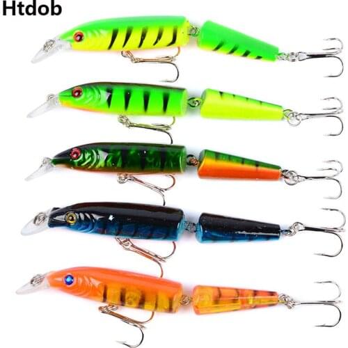 Htdob 5Pcs 10.5cm 9.6g Fishing Minnow 2 Sections Lure swim bait jointed Artificial Bait Treble Hooks Crankbait Fishing Tackle