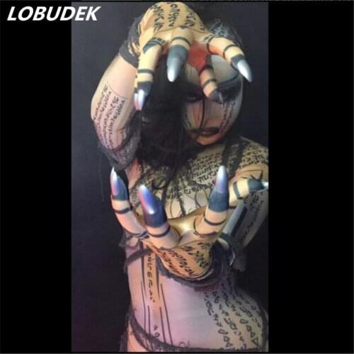 Personality Rune jumpsuit leotard Elastic bodysuit female male Nightclub DJ DS sexy costumes Halloween Party performance clothes