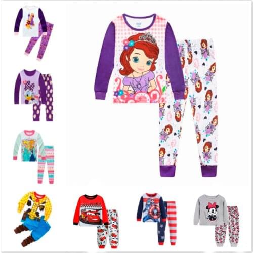 1-7Years Children Clothing Set Baby Boy Frozen Anna Minnie Cars Kid Pyjama Pijama Girl Sleepwear Toddler Long Sleeve Pajama Set