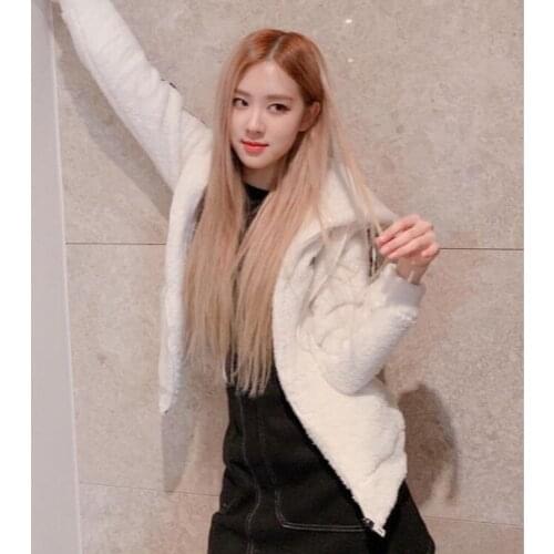 Kpop Korean Celebrity ROSE Winter New Thick Warm Parkas Women Fashion White Cashmere Coats Ladies Elegant Zipper Hooded Jackets