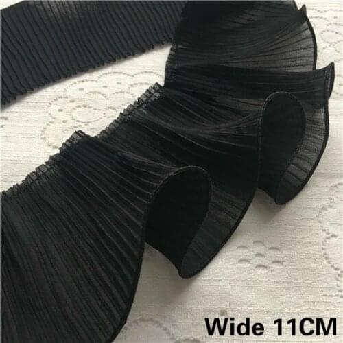 11CM Wide Luxury White Black 3D Pleated Lace Chiffon Applique Elastic Ruffle Trim Ribbon For Garment Dress Sewing Fringe Decor