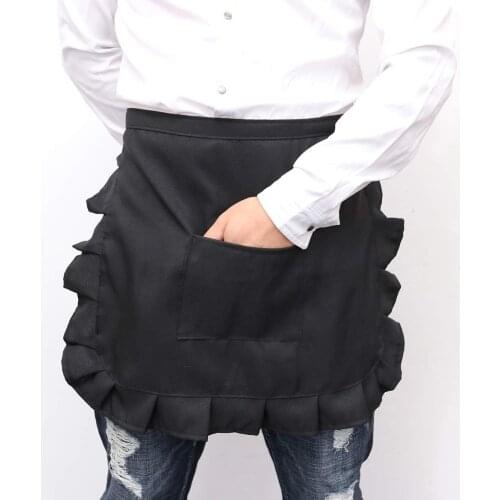 1pcs Kitchen Apron Lace Bib Maid Costume Half Waist With Pocket Kitchen Party Favors For Women Waitress Black White A50