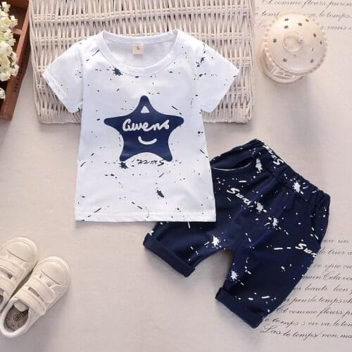 Summer Children Fashion Clothing Suit Baby Boys Girls Star Cartoon T Shirt Shorts 2Pcs/sets Kids Infant Coat Toddler Clothes Set