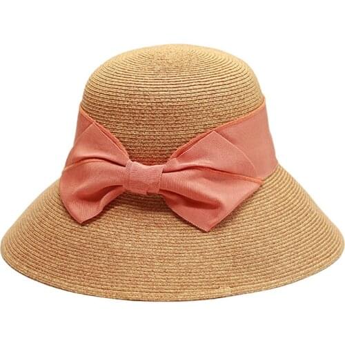 Summer Straw Hat For Women Big Bow Foldable Wide Brim Floppy Sun Hats Ladies Holiday Travel Outdoor Beach Cap For Female