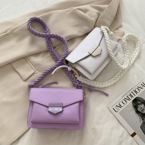 Fashion Women Pu Leather Small Sling Single Shoulder Messenger Bag 2021 Purse Handbags Leisure Contrast Wide Strap Crossbody Bag