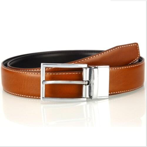 Aoluolan Double - sided Leather High Quality Mens Needle Buckle Belt Waist For Trousers cinturon hombre Cowhide Genuine
