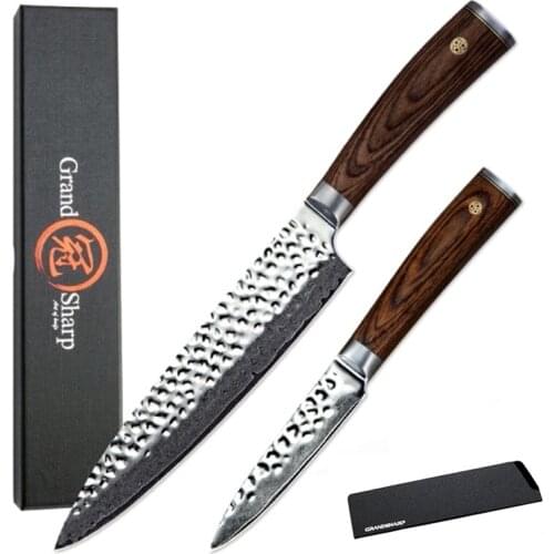 GRANDSHARP Chef Knife Set 2 Pcs Chef Paring Knife Japanese Damascus Stainless Steel vg10 Japanese Damascus Professional Kitchen