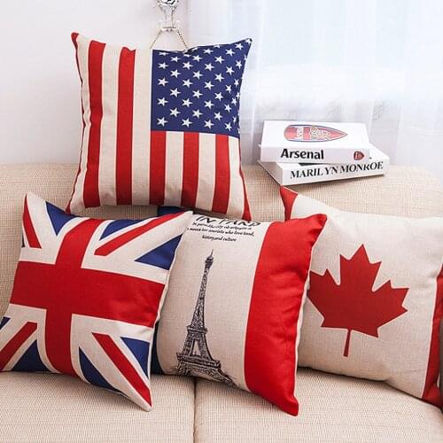 National Flag Cushion Cover Cotton Linen Pillow Cover British Style USA UK Flags Home Decorative Throw Pillowcase