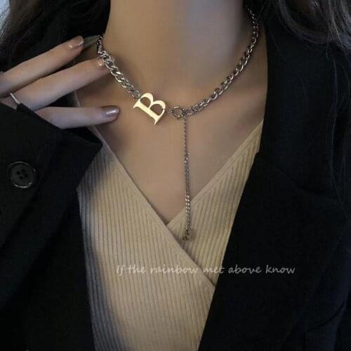 Double B Chain Necklace Neck Chains Lock Pendant Jewelry For Women Punk Choker Padlock Goth Jewelry Grunge Aesthetic Accessories
