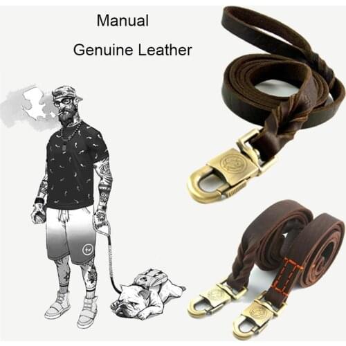 Brown Genuine Leather Dog Leash 0.9/1.2/1.5m Length 2.5cm Width Rope Braided Leashes For Large Dogs High Quality Pet Products