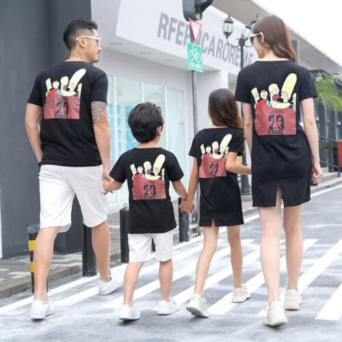 Family Matching Clothes Father Mother Daughter Son Mommy And Me Cartoon Dress T-Shirts Couple Look Women Summer Wear Outfit Set