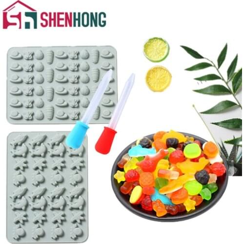 SHENHONG Cartoon Funny Cute Candy Silicone Gummy Molds Chocolate Bunny Geometry Animals Sea Fruit Cube Baking Decoration Moulds