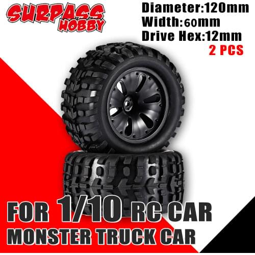 SURPASS HOBBY 1/10 2PCS 120MM Tires Wheels Monster Truck Tyre Wheel Buggy for RC Car Crawler Traxxas Slash Axial SCX10 TRX-4 Fpv