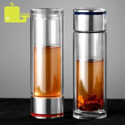 Tea Bottle Glass Bottled Water Bottle Infuser With Filter Strainer Borosilica Double Wall Drink Bamboo Lid 4201ml Car Drinkware