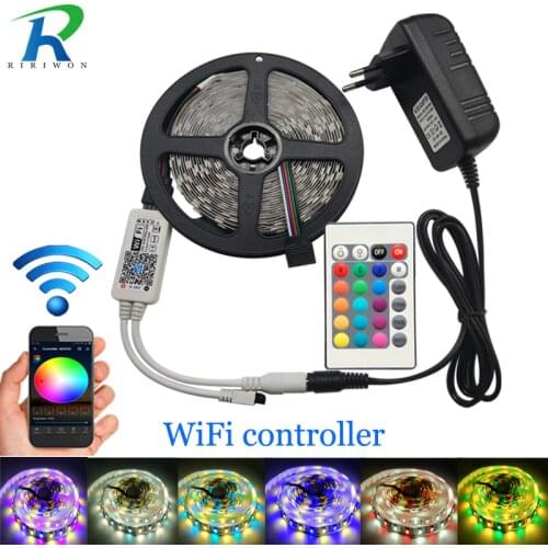 LED Strip 5050 RGB RGBW / RGBWW WiFi 10m 5m DC 12V 5050 RGB LED Strip RGBW Stripe Flexible Light WiFi 24keys controller adapter