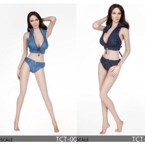 TCT0002 1/6 Female Sexy Denim Bikini Suit Soldier Clothes Jeans Suit Vest Shorts Set Toy Model for 12 inches Action Figure