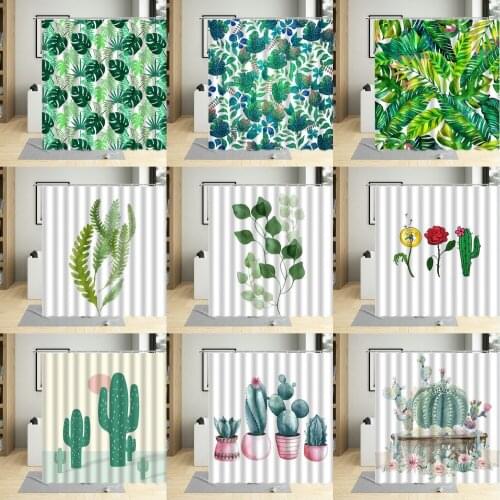 Desert Cactus Shower Curtains Green Plant Nordic Style Bathroom Polyester Waterproof Curtains Home Decor Curtains With Hooks