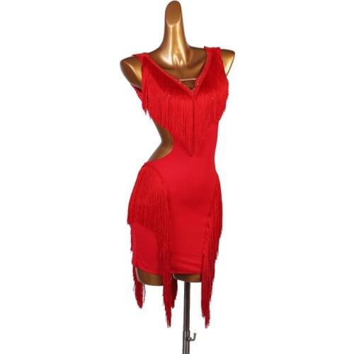 New Latin Dance Dress Skirt Competition Dresses red blue Decoration Latin Dance Costumes Skirt Tassel Fishone Skirtes V Neck