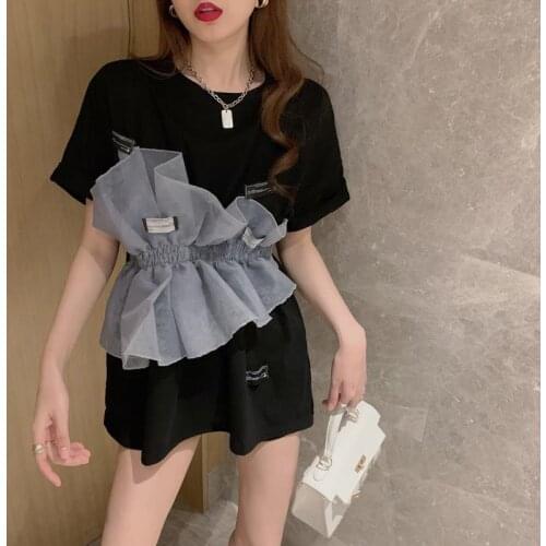 Women T-shirt 2021 New Gauze Summer Tops Tees Loose Designer Korean Ladylike Solid O-Neck Sweet SHORT Girls T-shirt Aesthetic