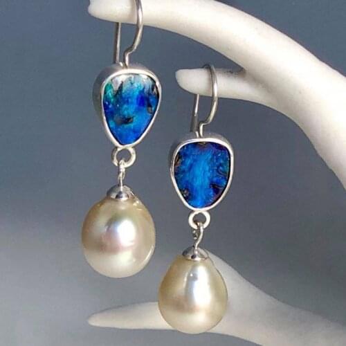 Summer Sea Blue Opal Stone Pearl Earrings for Women Bohemian Jewelry Silver Color Pendant Lovely Earrings Gift