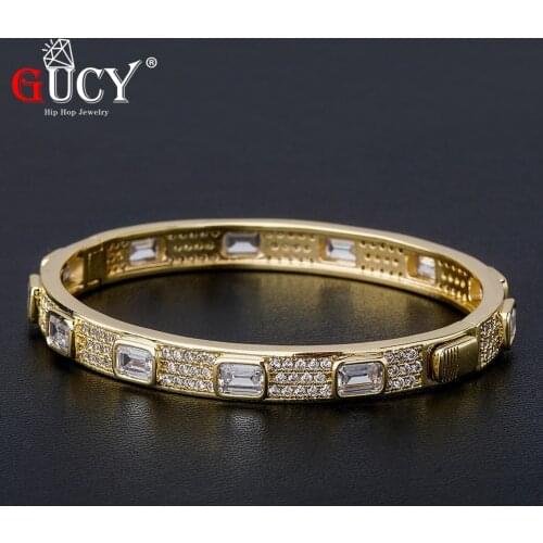 GUCY Womens Hip Hop Round Bracelet Iced Out Zircon Clasp Gold Silver Color Coppers Chain Bracelet CZ Jewelry