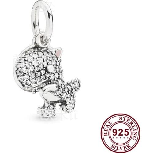 100% 925 Sterling Silver Charm Dino Dinosaur With Crystal Pendant Fit Pandora Women Bracelet & Necklace Diy Jewelry