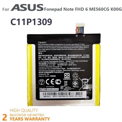 100% Original 3130mAh C11P1309 Battery For Asus Fonepad Note FHD 6 ME560CG High Quality Batteries Batteria With Tracking number