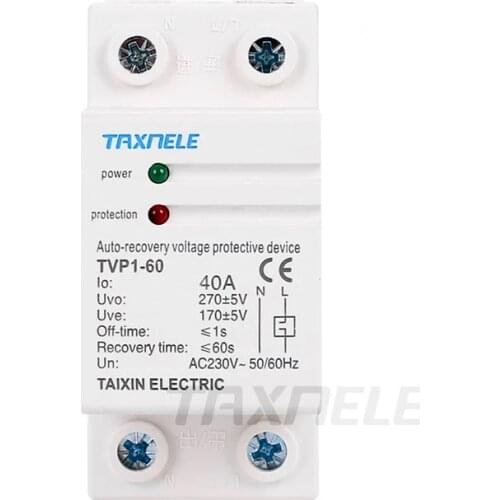 230V AC 40A 63A Din Rail Auto Recovery Voltage Protective Over Under Voltage Relay Device Protector Overvoltage Protection