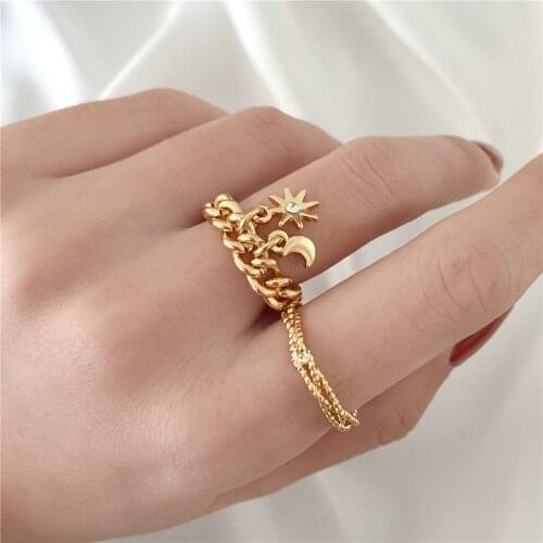 3pcs/sets Bohemian Geometric Rings Sets Gold Chain Opening Rings for Women Jewelry Accessories