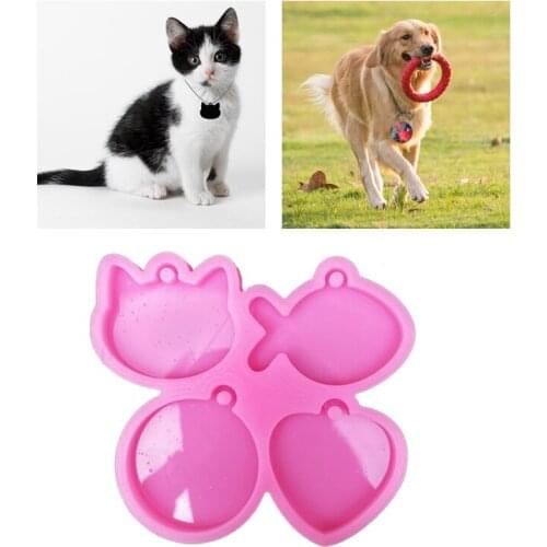5Pcs Fish Cat Round Pet Tag Pendant Epoxy Resin Mold Hanging Sign Silicone Mould T84A
