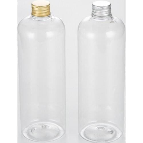 500ml X 20 Transparent Empty Bottle With Gold Silver Aluminum Screw Cap Refillable Cosmetic Bottle Lotion Cream Plastic Bottles