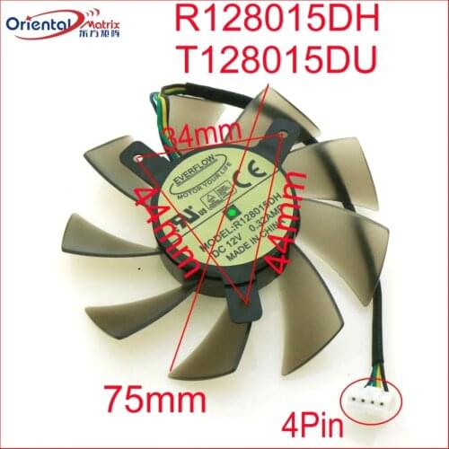 Free Shipping R128015DH T128015DU 12V 0.32A 75mm VGA Fan For GT730 GTS650 GF8 gt640 GKN5 Graphics Card Cooling Fan 4Wire 4Pin